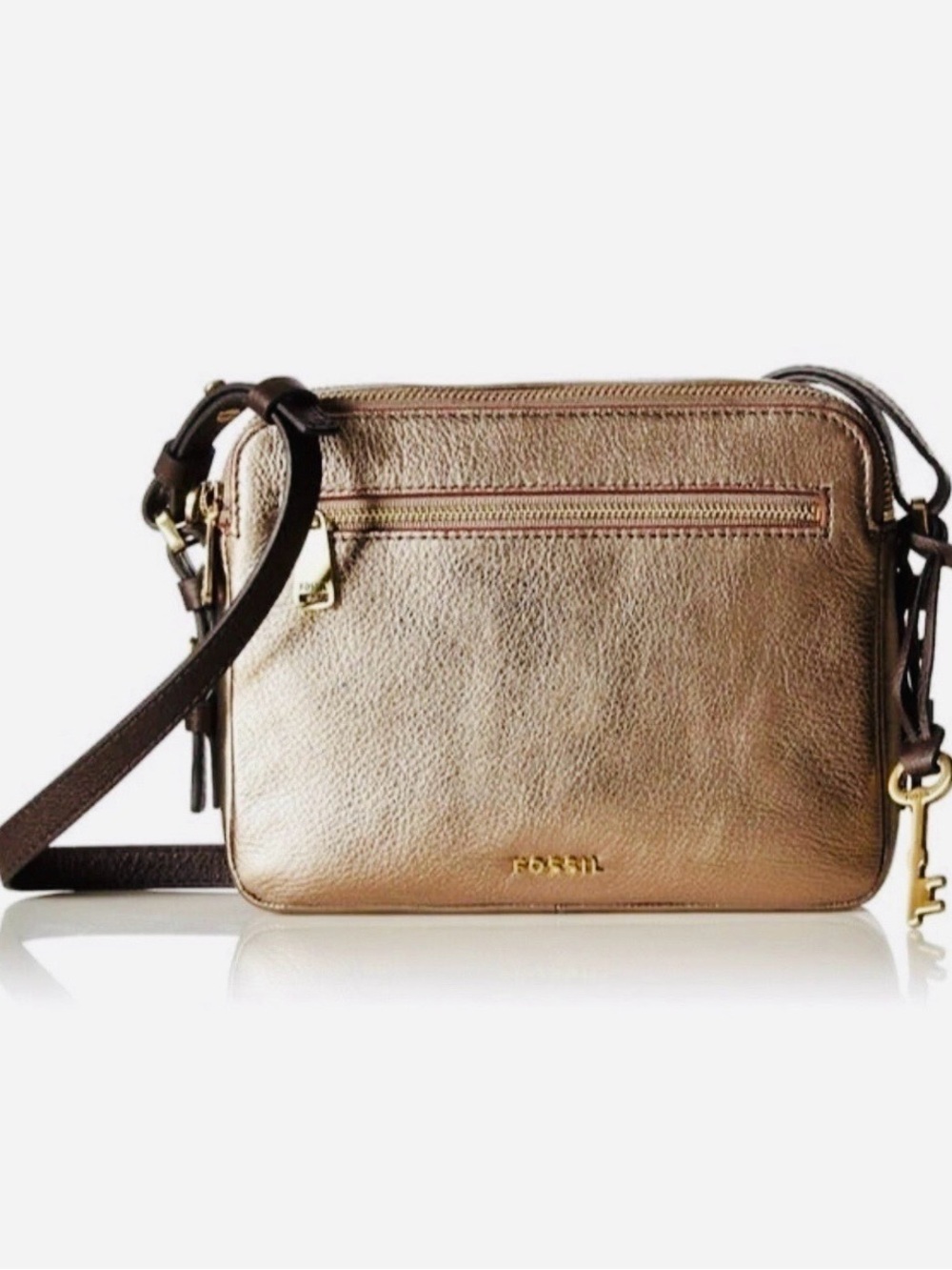 Fossil Piper Toaster Crossbody with Metallic Foil Finished Leather & Key Charm